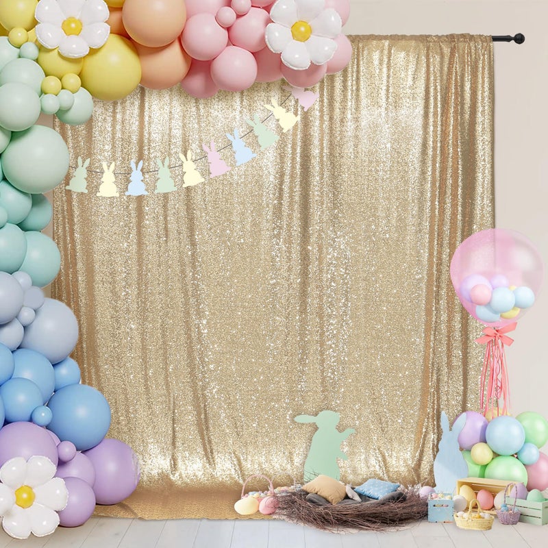 PartyDelight Light Gold Sequin Backdrop 6x7ft - High Density 3mm Shimmer Sequin Background with 4-Inch Rod Pocket, Sparkly Photography Curtain for Wedding, Birthday, TikTok & Live Decor - Image 5
